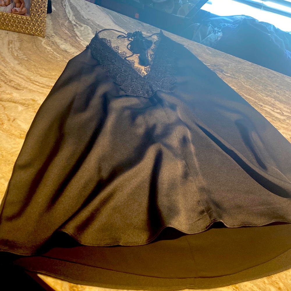 Cute Black Satin Halter Dress